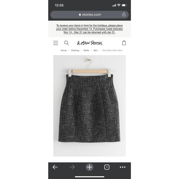 & other stories wool black tweed tailored mini skirt 6 - Picture 1 of 3